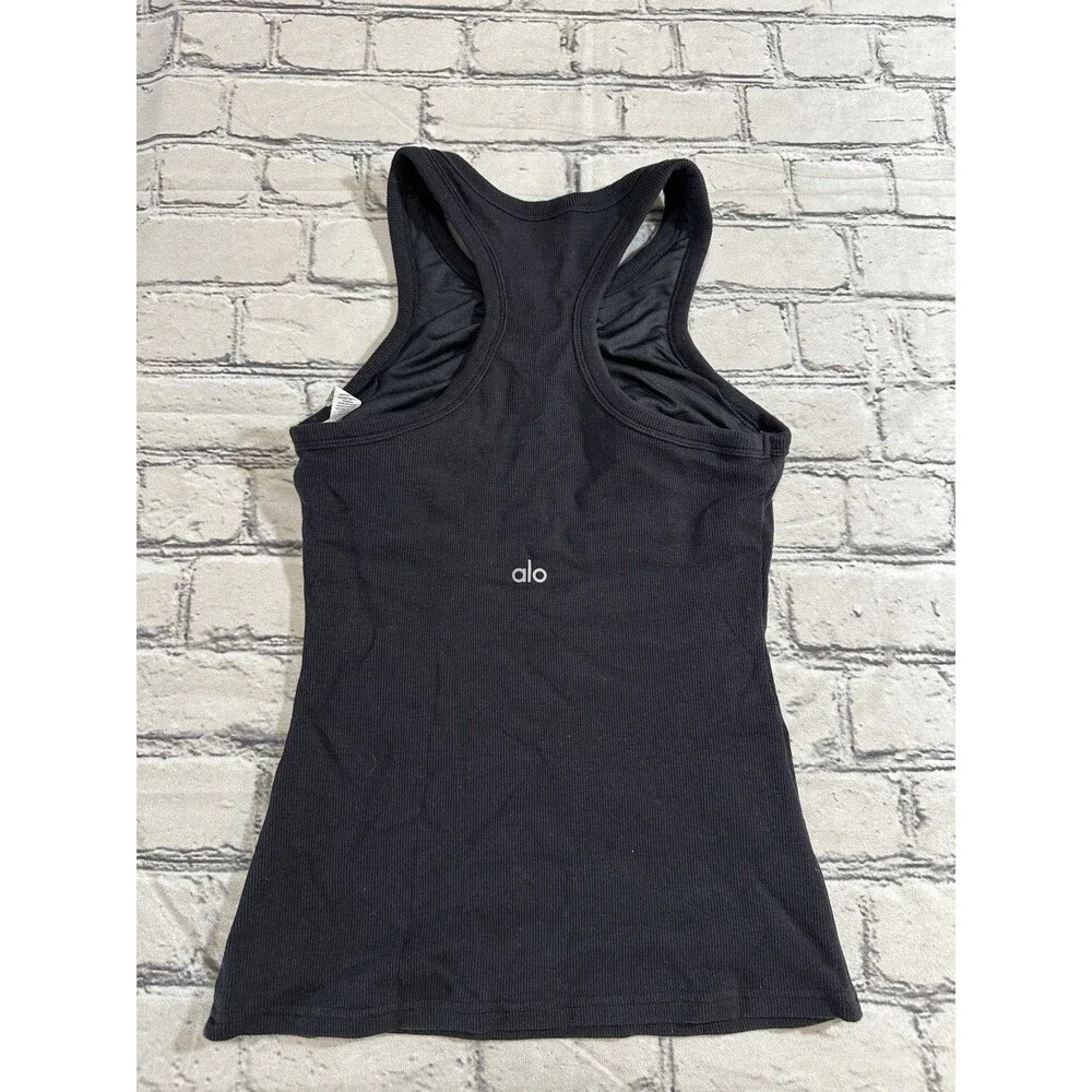 Alo Yoga Ribbed Devoted Full Length Black Tank Size Small Work Out - Picture 3 of 9